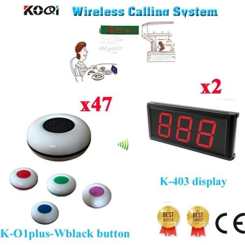 Wireless Table Buzzer System LED Display With Waterproof Call Button 1Key 433.92MHZ(2 Display+47 Call Button)