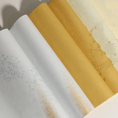 Chinese Calligraphy Paper Batik Silk Pattern Half-Ripe Rice Paper Brush Writing Paper with Gold Spot Pattern 10 Sheets 34*138cm