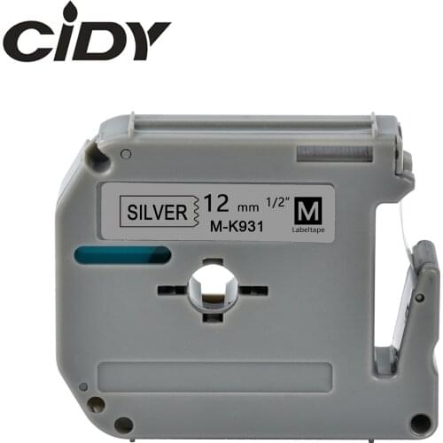 CIDY MK931 MK 931 M-K931 12mm Black on silver label tapes for PT-65 PT-70 PT-80 PT-90 PT-M95 PT-100 PT-110 PT-45M Label Printer