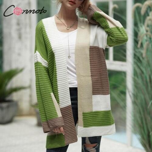 Conmoto Fashion Color Block Cardigans Sweaters Women Autumn Winter Knitted Long Sleeve Vest Female Sweater Jackets and Coats