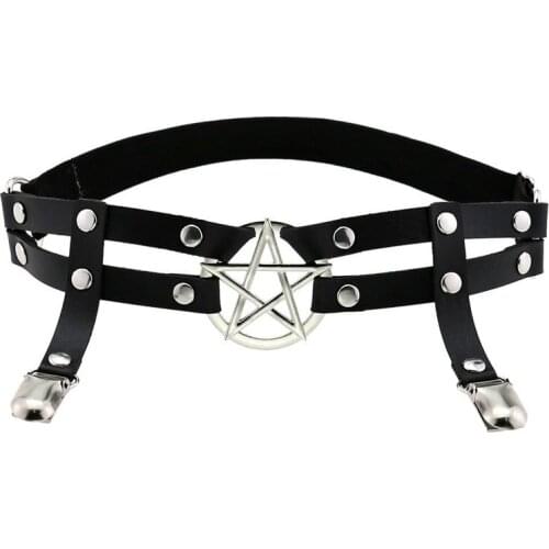 Decopunk Harajuku Punk Gothic Pentagram Leather Garter Leg Ring Mall Goth Streetwear Y2k E-girl Grunge Stretchy Leg Rings Garter