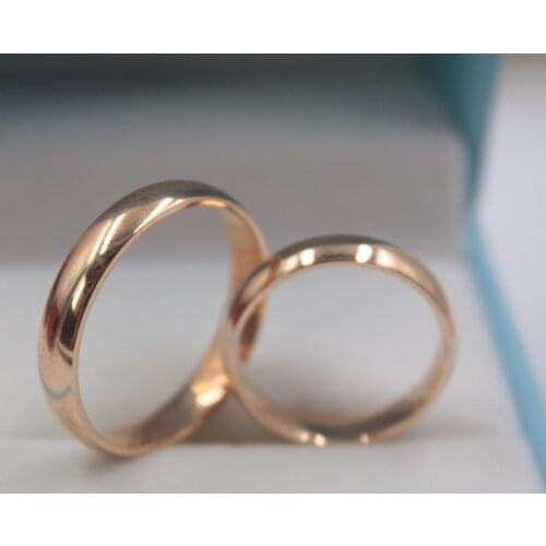Real 18k Solid Rose Gold Ring For Women Men Smooth Band Lucky Lover Couple Rings Engagement Wedding Ring Christmas 4-5mmW