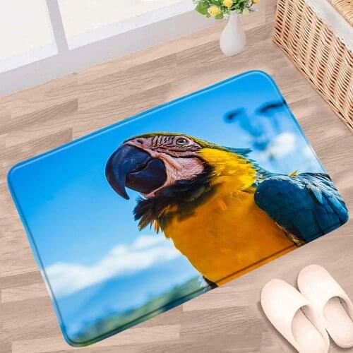 Parrot Bathroom Mat Trunk Couple Color Bird Blue Sky Flower Green Leaves Non-Slip Rugs Home Bedroom Kitchen Doorway Aisle Carpet
