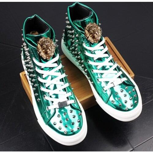 Deluxe Mens Casual Shoes Gold Shining Multi-color Skateboard Sneakers Metal Rivet Casual Shoes Breathable Flats P5