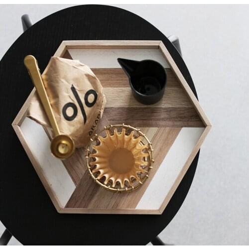 Nordic Hexagonal Storage Tray Jewelry Display Plate Wooden Dessert Cake Coffee Serving Tray Key Sundries Organizer Table Decor