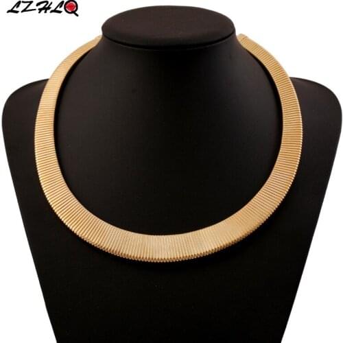 LZHLQ Metal Collar Statement Necklace Earrings Sets Women Stripes Circle Choker Necklaces Alloy Collares Collier