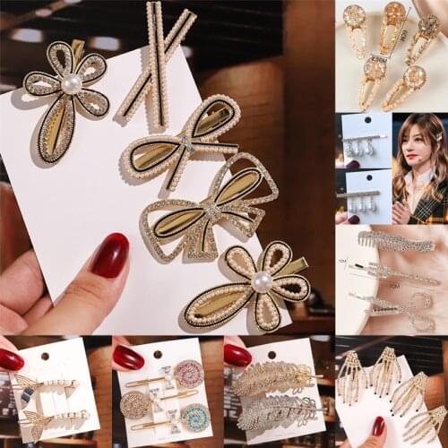 Fashion and popular diamond studded girl pearl bow hairpin side clip ladies rhinestone mermaid Korean bangs side clip headdress