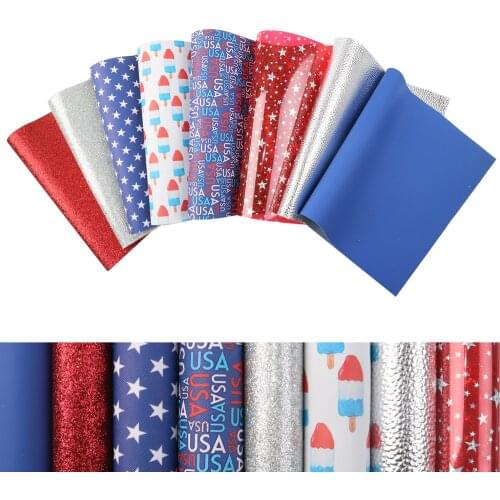 David accessories 8pcs/set 20*33cm July 4th Synthetic Leather Set DIY Hair Bow Handbag Phone Caver Faux Leather Sheets,1Yc10612