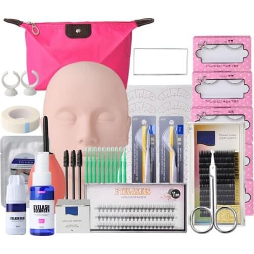 Eyelash Extension Kit Grafting Practice Curl Glue Tweezer Tools Set Bag Exercise Practice Mannequin Head Grafting Eyelash Tools