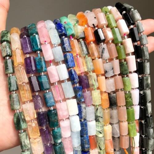 Natural Stone Quartz Kunzite Tourmaline Amethyst Aquamarines Faceted Cylinder Spacer Beads for Jewelry Making DIY Bracelet 7.5