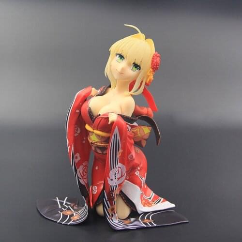 NEW Anime Fate EXTELLA Sexy Girl Nero Claudius Red Saber Kimono Kneeling Ver. PVC Action Figure Collection Model Toys Doll 17cm