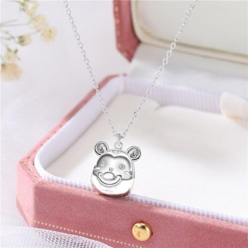 MOC32 Sodrv Cute Lucky Mouse Pendant Necklace Sterling Silver 925 Jewelry Necklaces