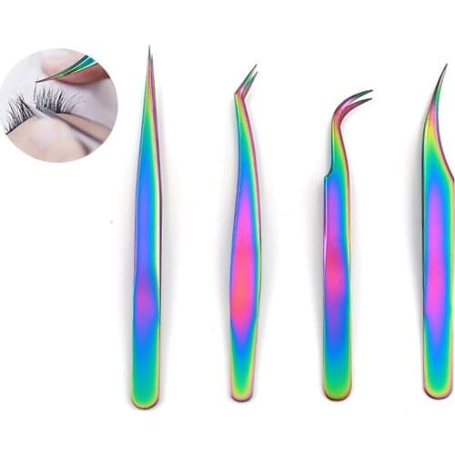 Eyelash Tweezers Eyebrow Clip Nail Accessories Eyelash Tweezers Stainless Steel Colorful High Precision Grafting Eyelash Clip