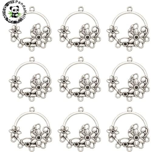 Pandahall 10 pcs Tibetan Style Alloy Connector Rhinestone Settings for Jewelry Findings Antique Silver Color 36x32x3mm Hole: 2mm