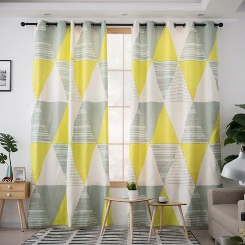 Modern Semi Blackout Curtains for Living Room Yellow Cloth Curtain with Geometry Printed Cortinas Dormitorio Healthy Blinds