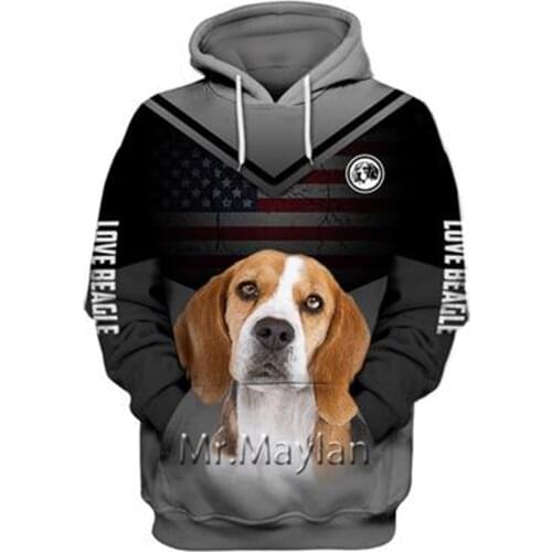 Personality Fashion Animal Beagle 3D Print Graphic Hoodie Men/Women Streetwear Oversized Sweatshirt Harajuku Tops Pullover - A19