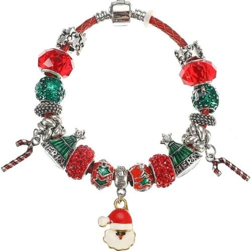 Snowflake Christmas Mix Style Rope Chain Bracelet DIY Red Crystal Beads Charm Bracelets Bangles for Women Jewelry Christmas Gift