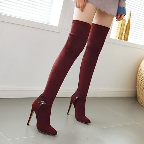 AIWEIYi Ladies Sexy High Heel Over The Knee Boots Women Thigh High Boots Genuine Leather Stretch Winter Shoes Woman Botas Mujer