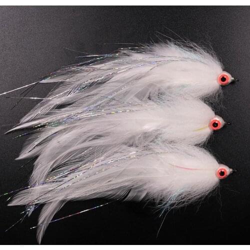 2pcs 2/0 Saltwater Big Fish Fly Suspending Bait Fish Streamers Fly Muskie Pike Bass Fishing Lures White Yellow Purple