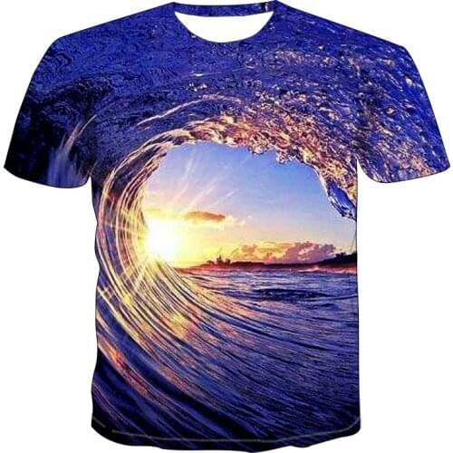 2021 3D Printed T-shirt with Sea Waves and Interesting Pattern T-shirt for Leisure, Ventilation and Cool Mens Jacket in Summer
