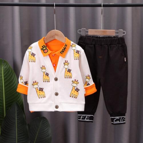 Children Cotton Clothing Suits Baby Boys Girls Cartoon Giraffe Hoodies T-shirt Jeans 3Pcs/Set Spring Autumn Kids Sport Clothes