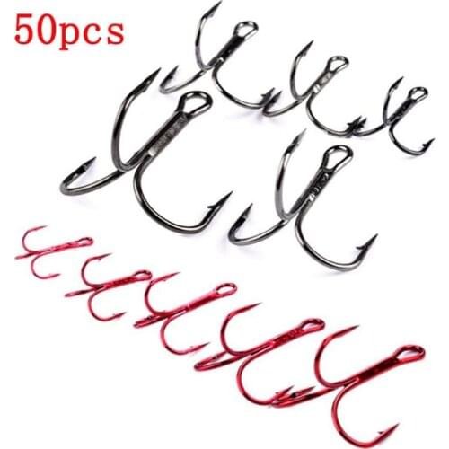 50pcs Treble Barbed Hooks High Carbon Steel Fishhooks Outdoor Saltwater Freshwater Fishing Tools LM