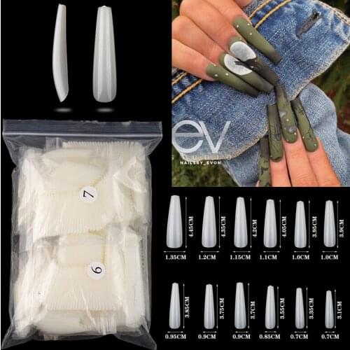 600pcs Clear Ballerina Nail Tips Natural Full Cover False Nails Coffin Shape UV Shiny Extra Long Full Wrap Solid Color Nails
