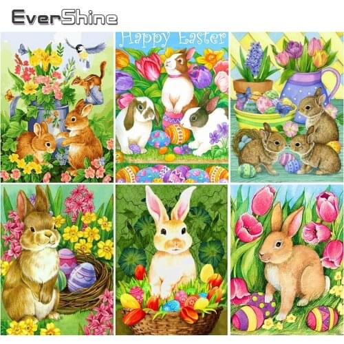 EverShine 5D Diamond Embroidery Easter Cross Stitch Diamond Painting Cartoon Rhinestones Mosaic Rabbit Needlework Handmade Gift