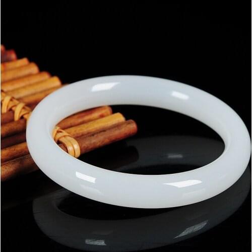 Authentic natural Afghan white bracelet female section 53-64MM jade round bracelet jade wrist strap with certificate