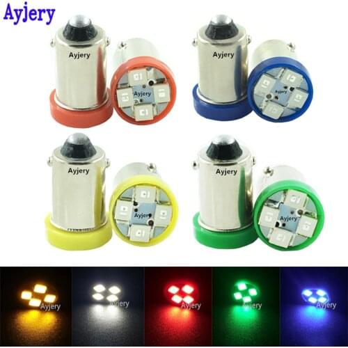AYJERY Car Styling 50 PCS 24V BA9S 1210 4 SMD T4W T11 LED Bulbs Turn Signal Lights 4 LED Light White Blue Red Auto Car Light