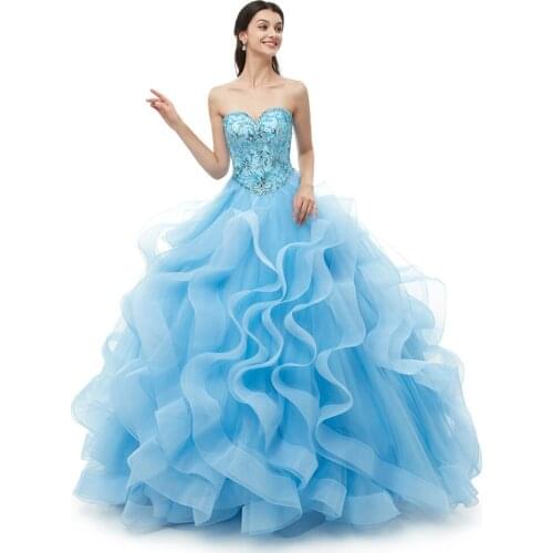 Quinceanera Dresses 2019 vestidos de 15 anos Ball Gown Sweet 16 Gowns Sweetheart Neckline Ruffled Skirt 100% Real Photos Lace Up