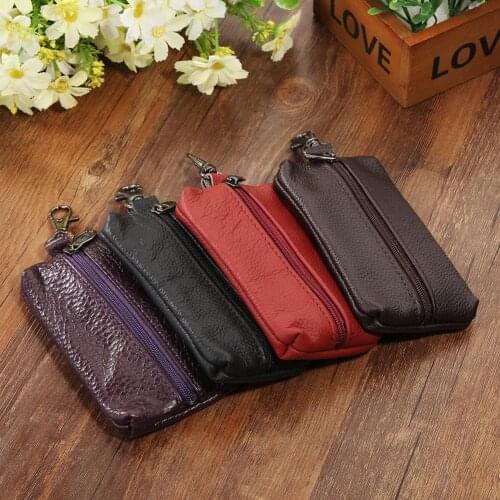 Genuine Leather Key Holder Wallet Men Keys Organizer Women Zipper Key Chain Case