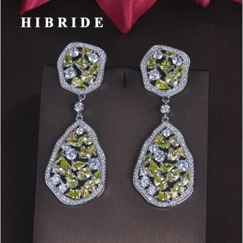 HIBRIDE Luxury Clear Yellow Cubic Zirocnia Pendientes Drop Earrings For Women Fashion Jewelry Wedding Bride Brincos Gift E-664