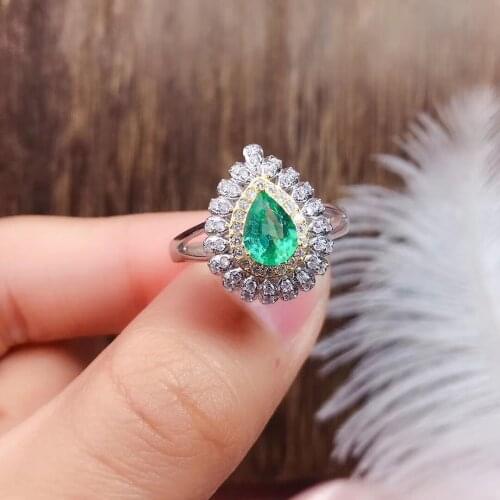 CoLife Jewelry 100% Natural Emerald Silver Ring for Engagement 5*7mm Pear Cut Emerald Silver Ring 925 Silver Emerald Jewelry