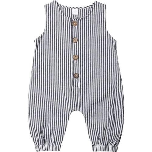 Baby Rompers Newborn Summer Unisex Jumpsuit Infant Boy Girl Striped Romper Button Toddler Jumpsuit Kids Clothes Outfit 0-18M