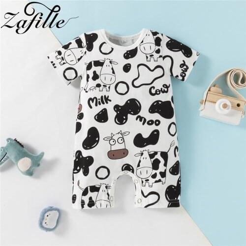 ZAFILLE Cute Baby Clothes New Born Unisex Cow Print Babys Romper Summer Infant Jumpsuit Cartoon Baby Sleepwear Pajamas