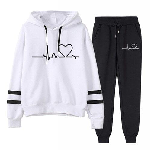 Two Piece Set Women Tracksuit Jogger Pants Sportswear Pullover Hoodies Sweatshirt Spring Autumn Print Casual Outfits Suit Female