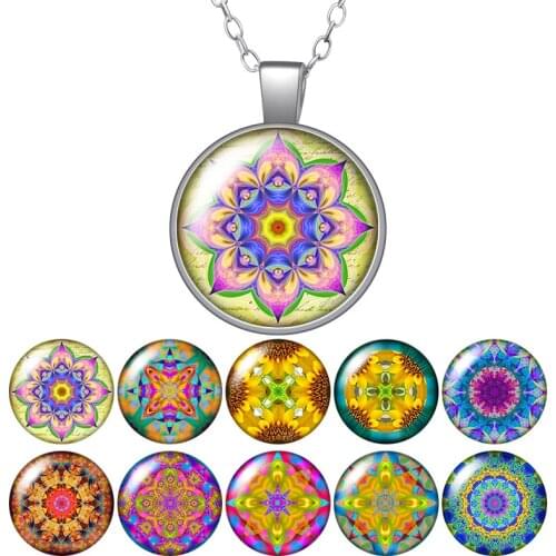 Beauty Patterns Flowers Colorful Photo Silver color/Bronze Pendant Necklace Glass Cabochon Woman Girl Jewelry Birthday Gift 50cm