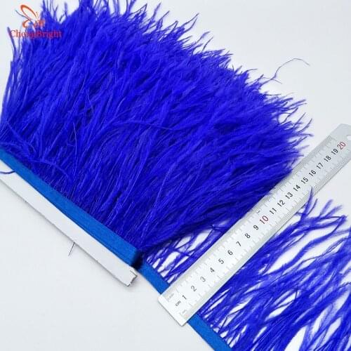 ChengBright Wholesale High Quality 10Yards Sapphire Ostrich Feather Ribbon Ostrich Feathers Trim Fringe Clothing Decoration