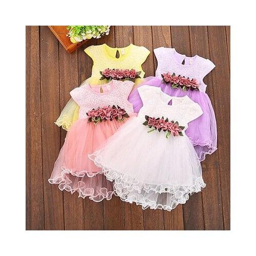2020 Summer New Toddler Infant Kid Baby Girl Tutu Tulle Lace Dress Dance Wedding Ball Floral Dress Princess Party Dresses 0-3Y