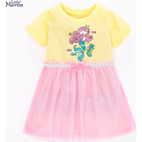 Little Maven 2021 New Summer Baby Girls Clothes Toddler Brand Cotton Mermaid Print Tulle Princess Dresses for Kids 2-7 Years