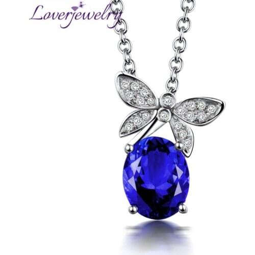 LOVERJEWELRY Fine Jewelry Real 18Kt 785 White Gold Natural Tanzanite Pendant Diamond Necklace Oval 8x10mm Pendant For Young Lady