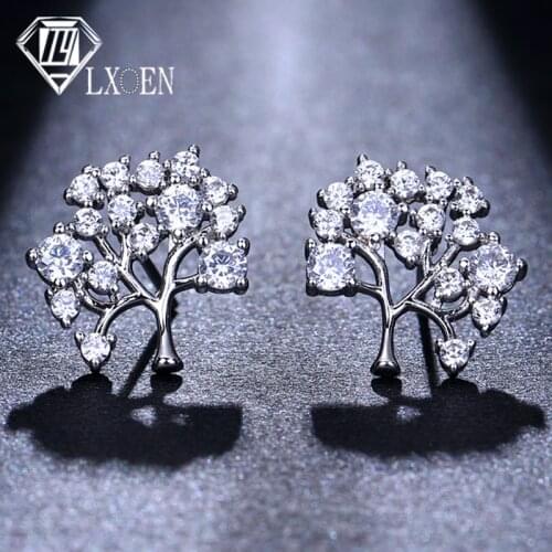 LXOEN Simple Elegant Tree Shape Three Colors AAA Cubic Zircon Earrings for Women Wedding Gifts Popular Jewelry