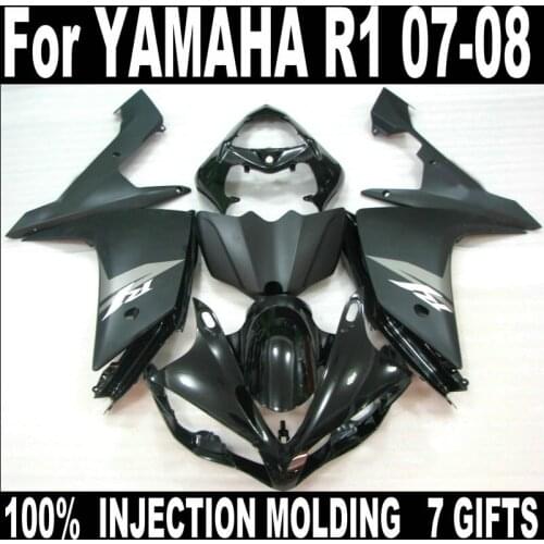 Matte black High quality fairings for Yamaha injection molded YZFR1 2007 2008 fairing kit YZFR1 07 08 BC47