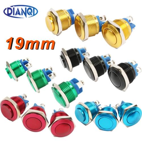19mm Metal Oxidized Push Button Switch 1NO auto reset press button screw terminal flat round momentary black blue 19QYPY.F.L