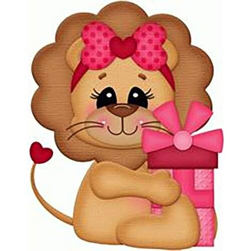 Lion Girl with Bow Gift Box Metal Cutting Dies Birthday Animal Baby Doll Stencil for DIY Scrapbooking Cards Decorative