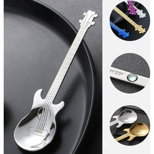 Fashion Guitar Coffee Spoon Ice Cream Dessert Spoon Retro Cute Round Head Spoon Kitchen Gadget Decoration Kitchen Bar Utensils