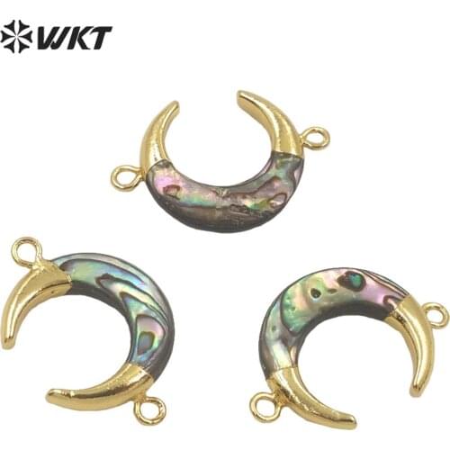 WT-JP271 New color Fashion gold double loops Natural Abalone shell small crescent horn moon connector for bracelet necklace