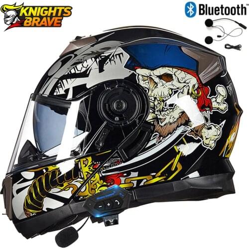 GXT Motorcycle Bluetooth Helmet Modular Dual Lens Motobiker Motocross Racing Helmet Flip Up Casco Moto Men Capacete Casque Black