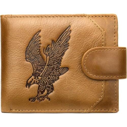 Eagle Print Mens Wallet Cow Leather Bifold Short Wallets Men Hasp Vintage Male Purse Coin Pouch Multi-functional Cards Wallet